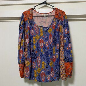 Farmers Market, purple Boho blouse w/multi designs, size 1X
